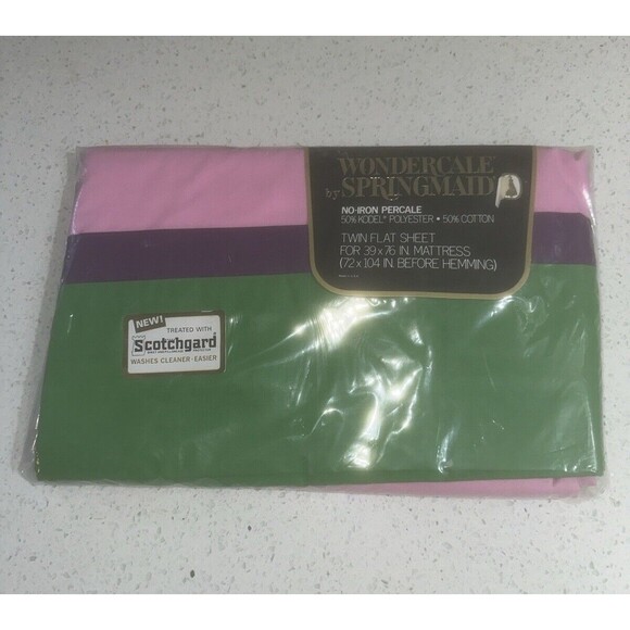 Wondercale Springmaid Twin Flat Sheet Bed Lib Collection Purple Green VTG New - Picture 3 of 7